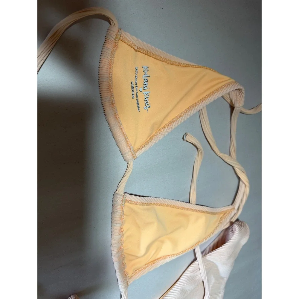 Kulani Kinis Mango Ribbed Triangle Bikini Set High Cut‎ Cheeky Medium Womens